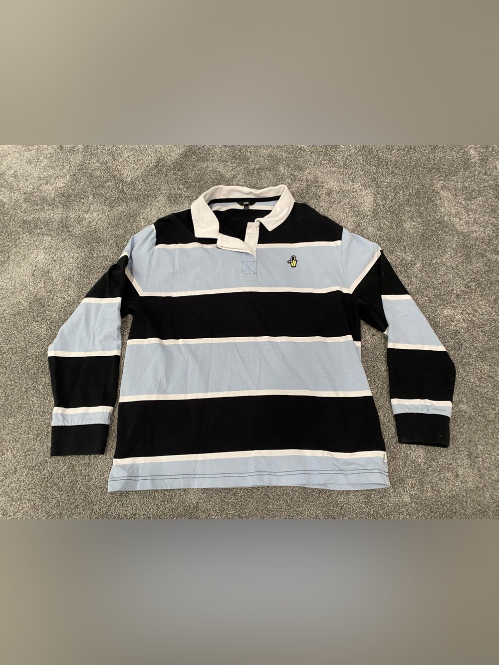 Vans Men Long Sleeve Blue White Stripe Rugby Pullover Shirt Lock Logo Large